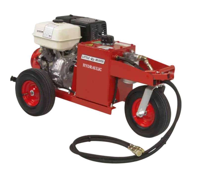 Little Beaver wheeled hydraulic power source and hose on white